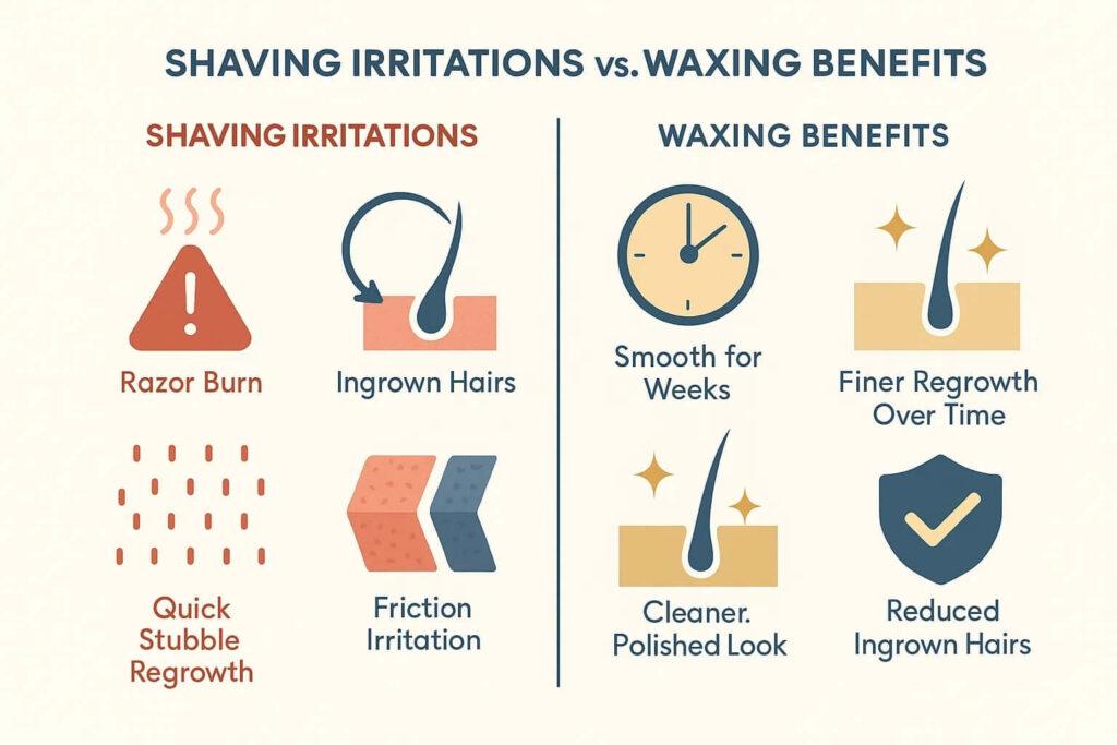 Shaving vs. Waxing Benefits Demonstration Graphic