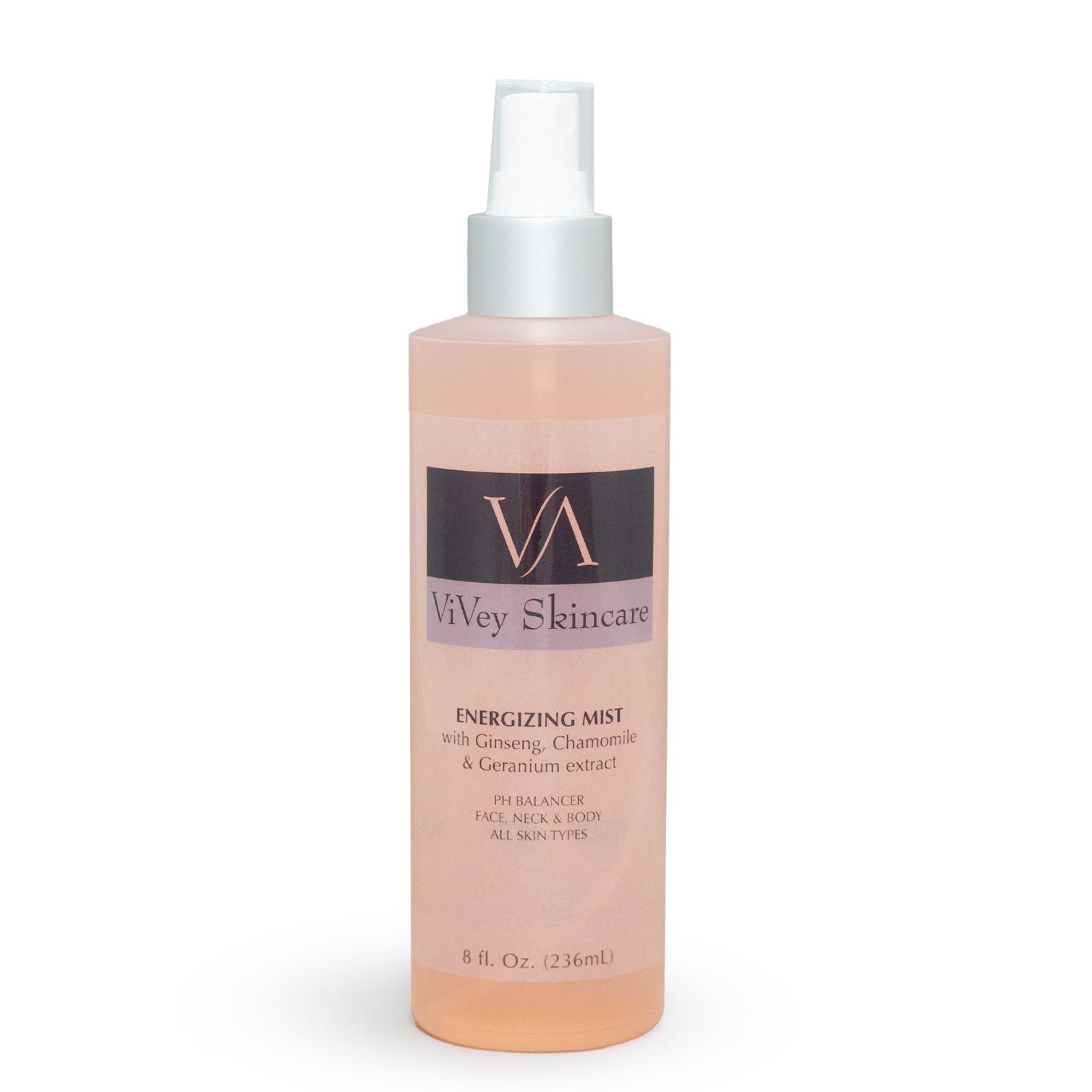 A bottle of ViVey Skincare Energizing Mist w/ Ginseng, Chamomile & Geranium product