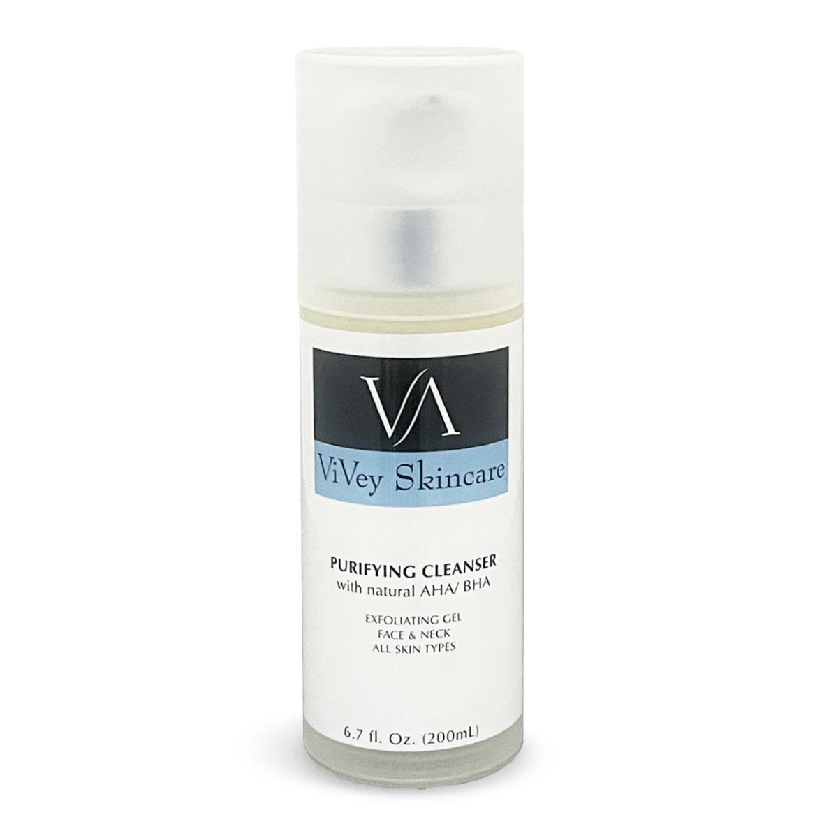 A bottle of ViVey Skincare's Purifying Cleanser with Natural AHA/BHA Skincare product